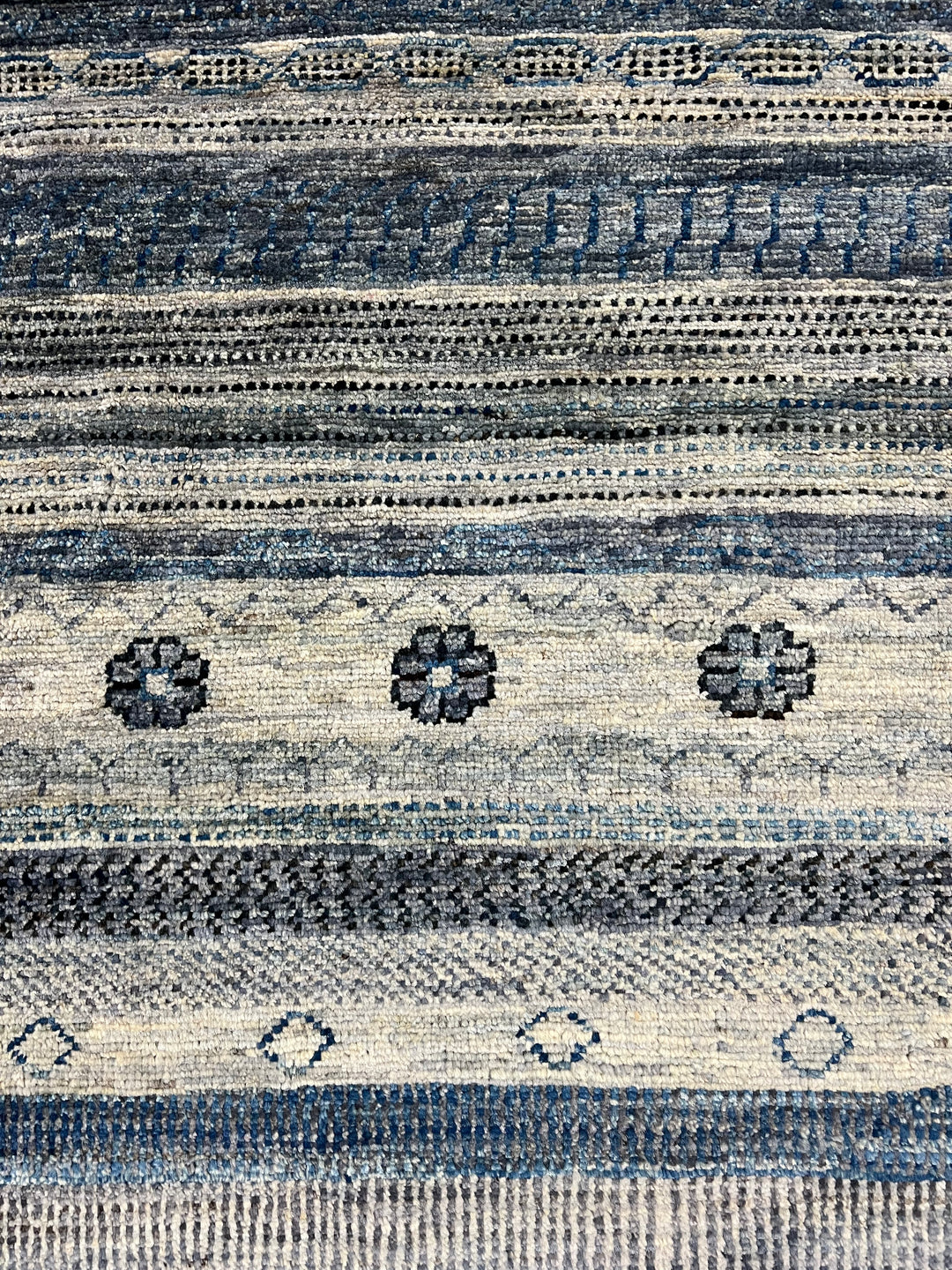 Blue, Grey &amp; Ivory Striped Contemporary Area Rug – 8’11” x 11’4”