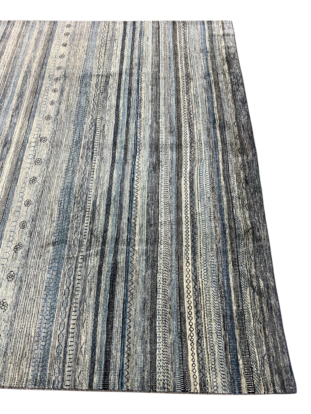 Blue, Grey &amp; Ivory Striped Contemporary Area Rug – 8’11” x 11’4”