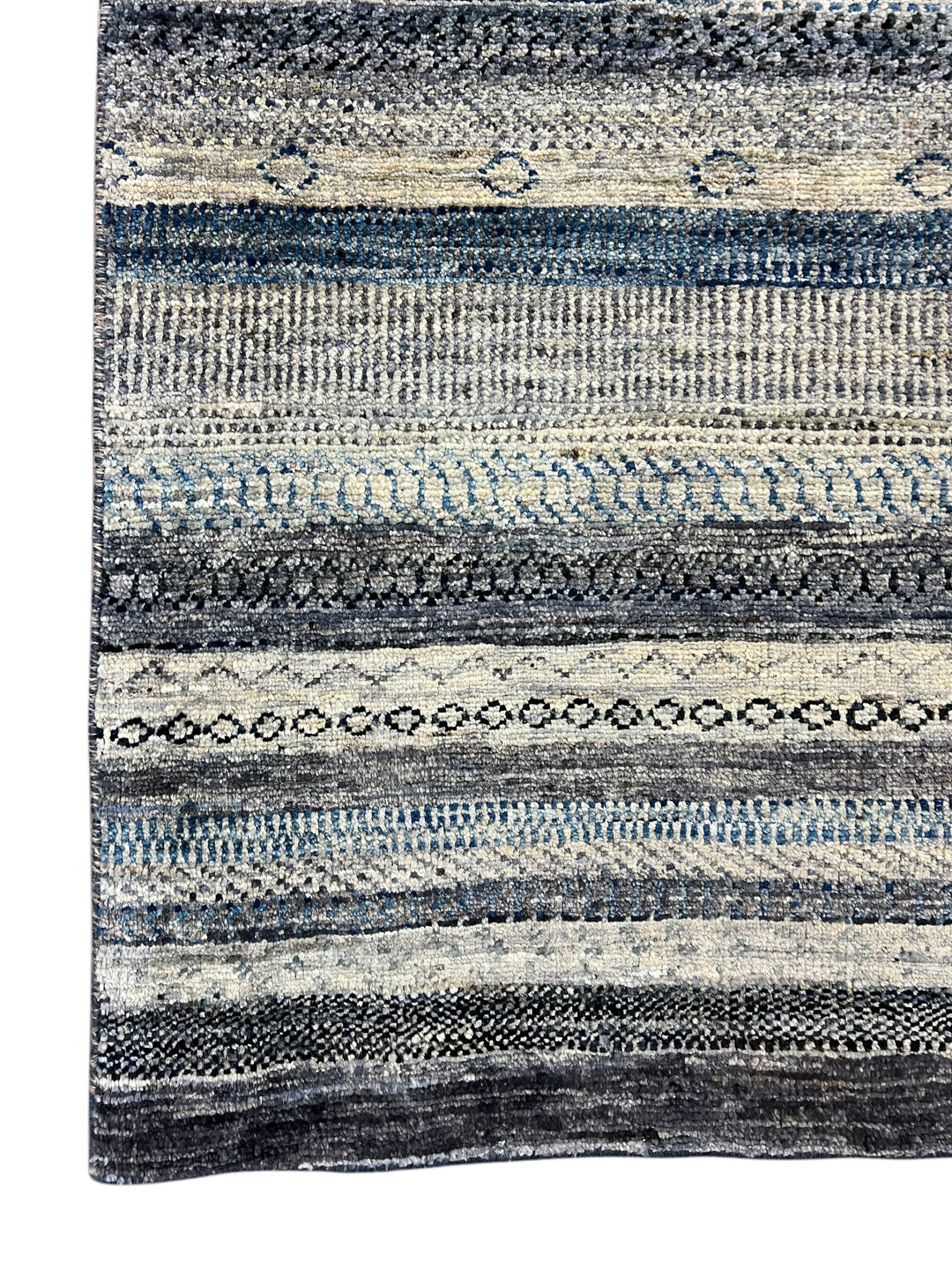 Blue, Grey &amp; Ivory Striped Contemporary Area Rug – 8’11” x 11’4”