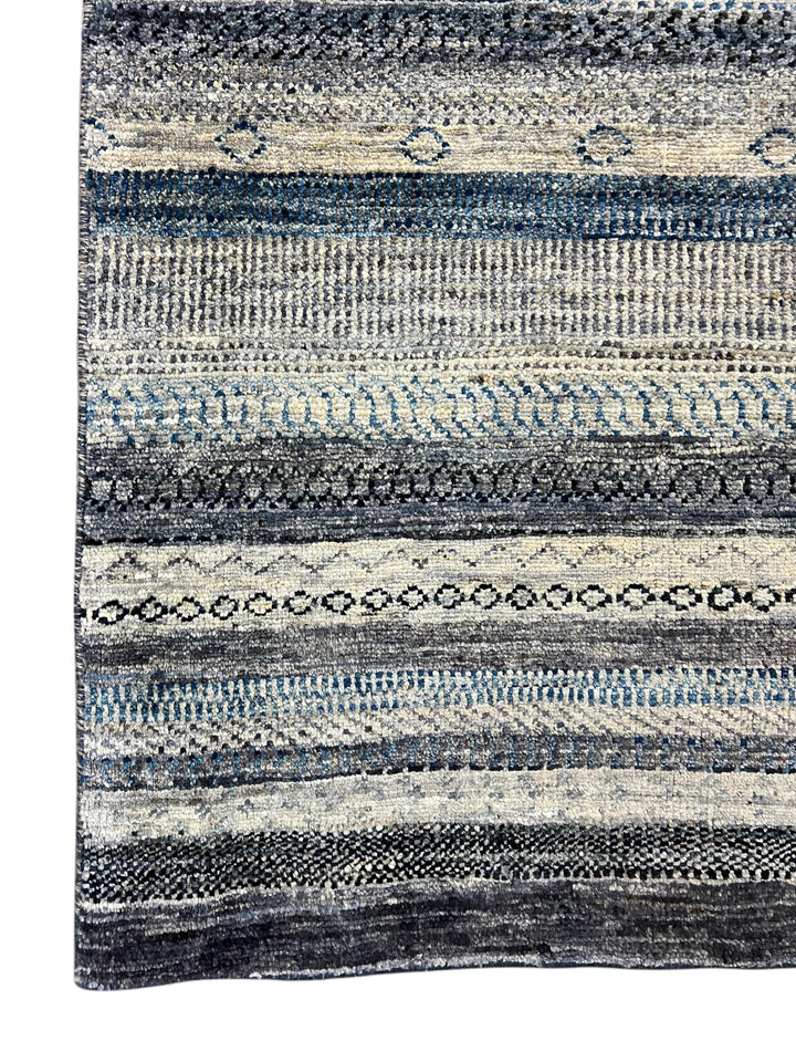 Blue, Grey &amp; Ivory Striped Contemporary Area Rug – 8’11” x 11’4”