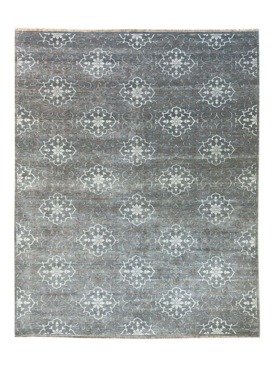 Grey Blue, Ivory & Taupe Transitional Floral Area Rug – 8’1” x 10’1”