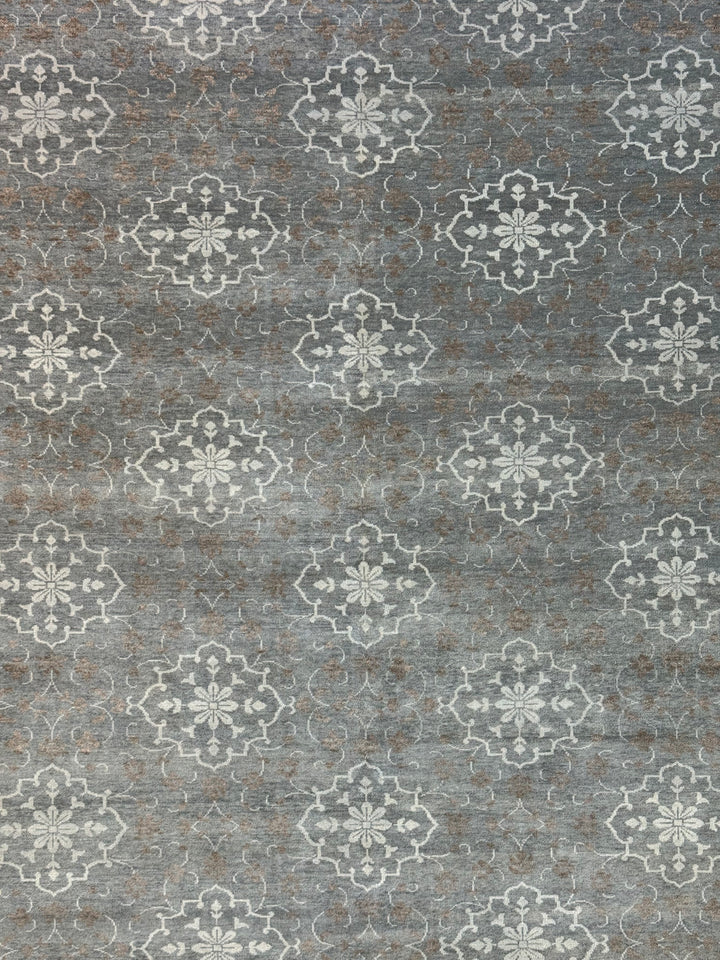 Grey Blue, Ivory &amp; Taupe Transitional Floral Area Rug – 8’1” x 10’1”