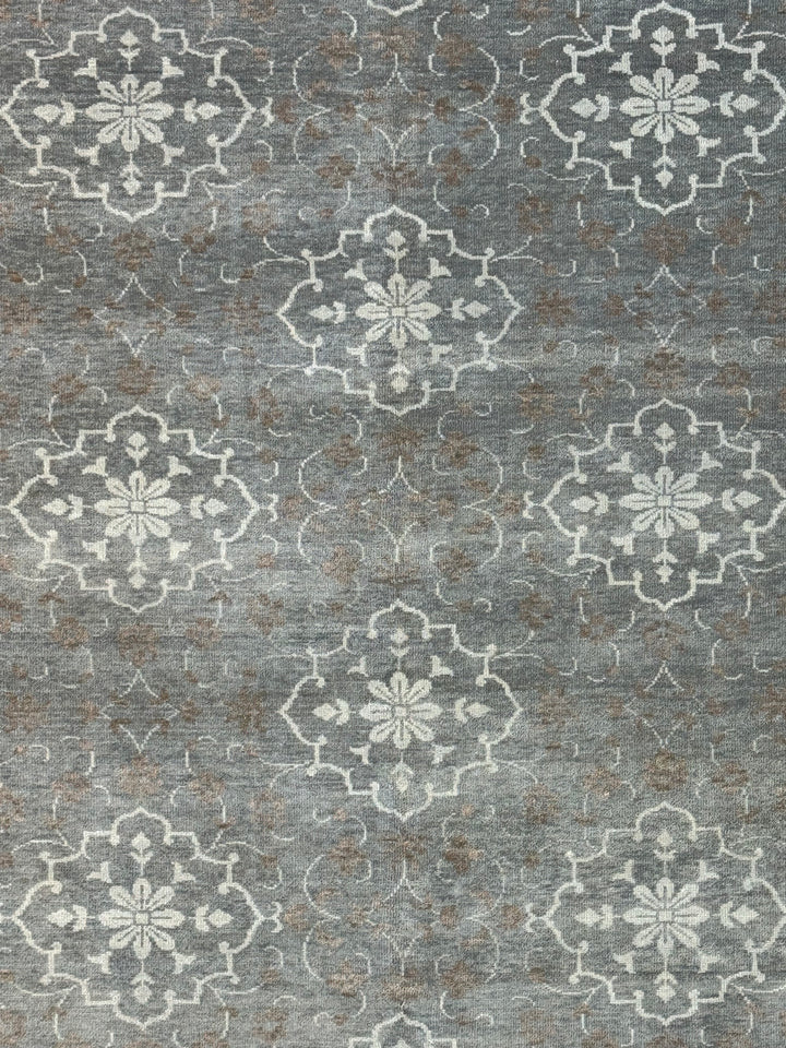 Grey Blue, Ivory &amp; Taupe Transitional Floral Area Rug – 8’1” x 10’1”