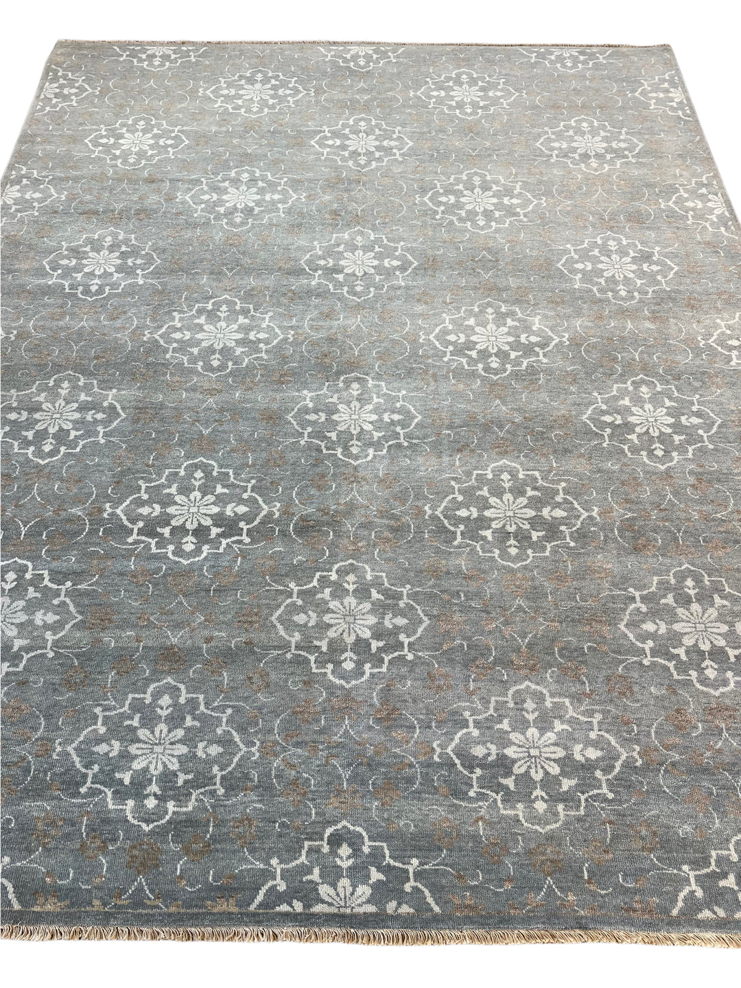 Grey Blue, Ivory &amp; Taupe Transitional Floral Area Rug – 8’1” x 10’1”