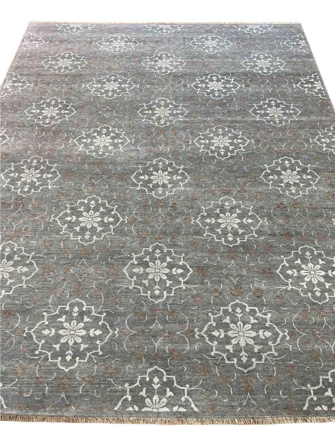 Grey Blue, Ivory &amp; Taupe Transitional Floral Area Rug – 8’1” x 10’1”