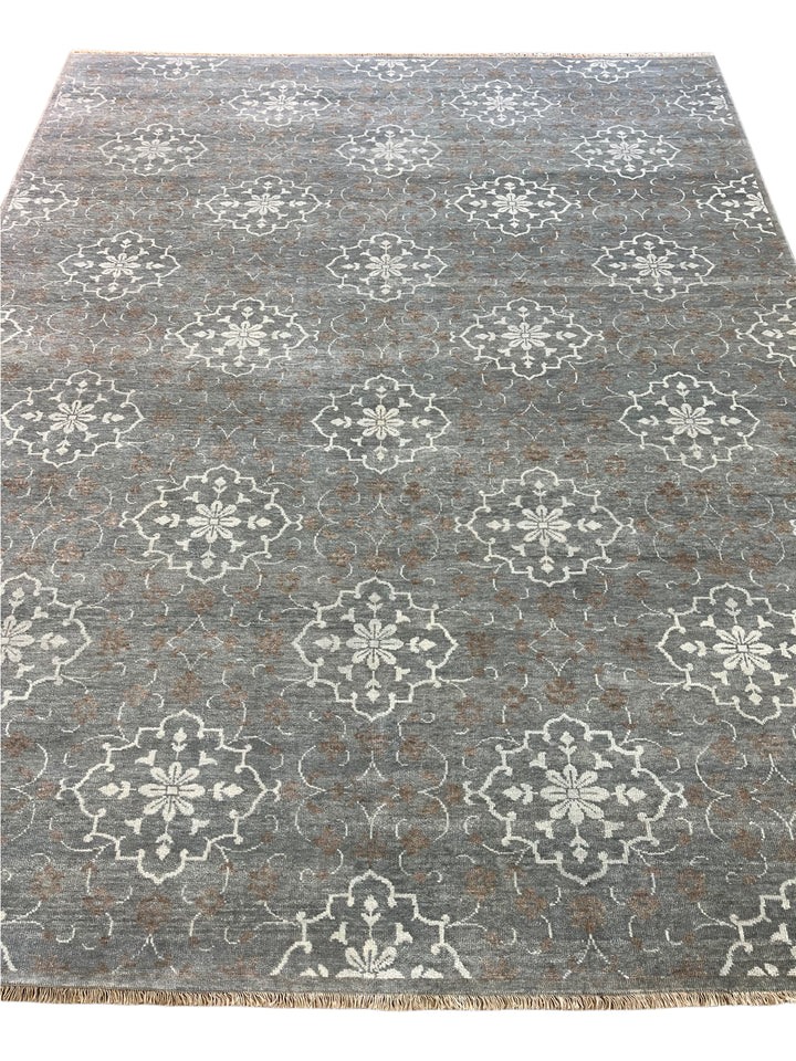 Grey Blue, Ivory &amp; Taupe Transitional Floral Area Rug – 8’1” x 10’1”