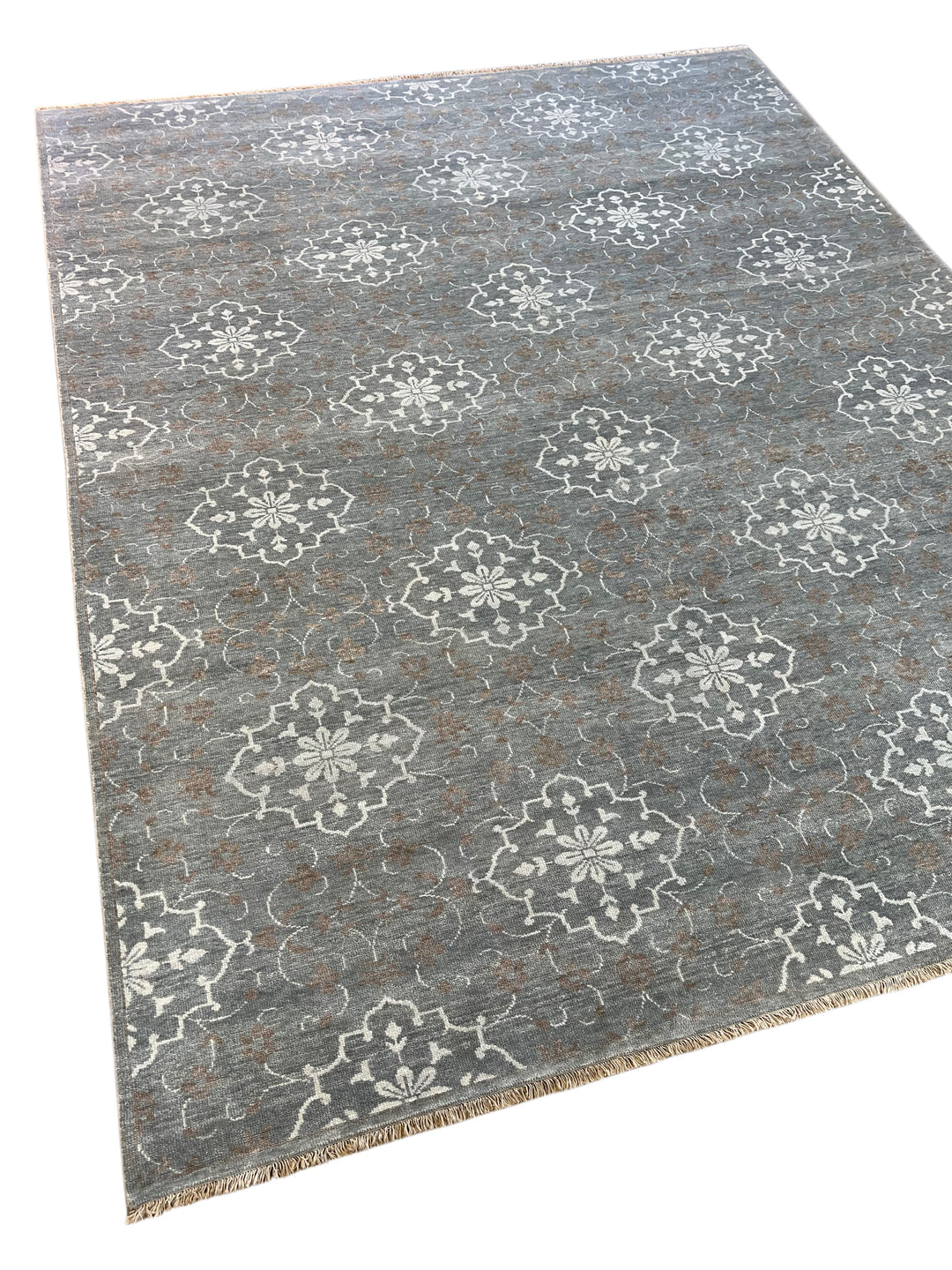 Grey Blue, Ivory &amp; Taupe Transitional Floral Area Rug – 8’1” x 10’1”