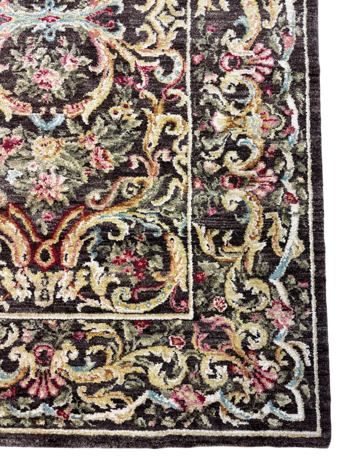 European Aubusson Style Wool Rug – Charcoal Floral Design – 10’0” x 13’4”