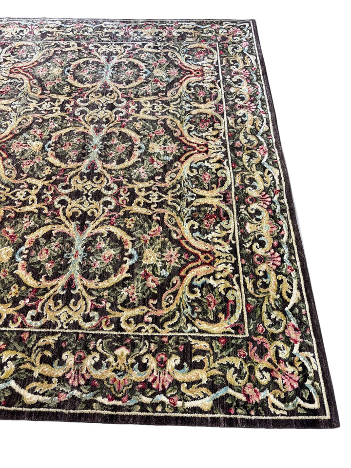 European Aubusson Style Wool Rug – Charcoal Floral Design – 10’0” x 13’4”
