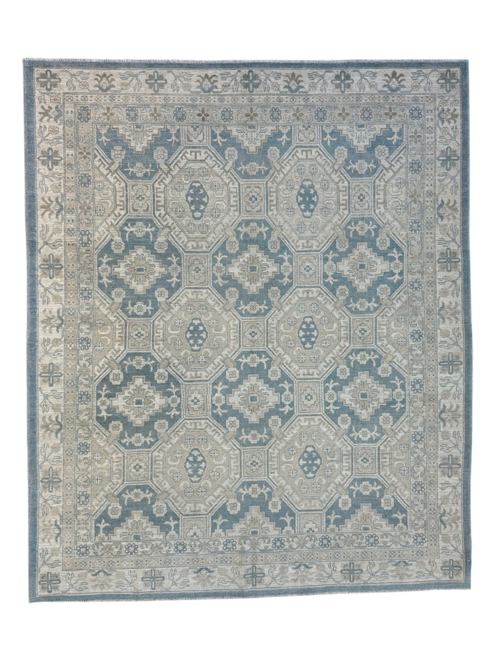 Soft Blue &amp; Taupe Geometric Medallion Area Rug – 8’2” x 9’11”