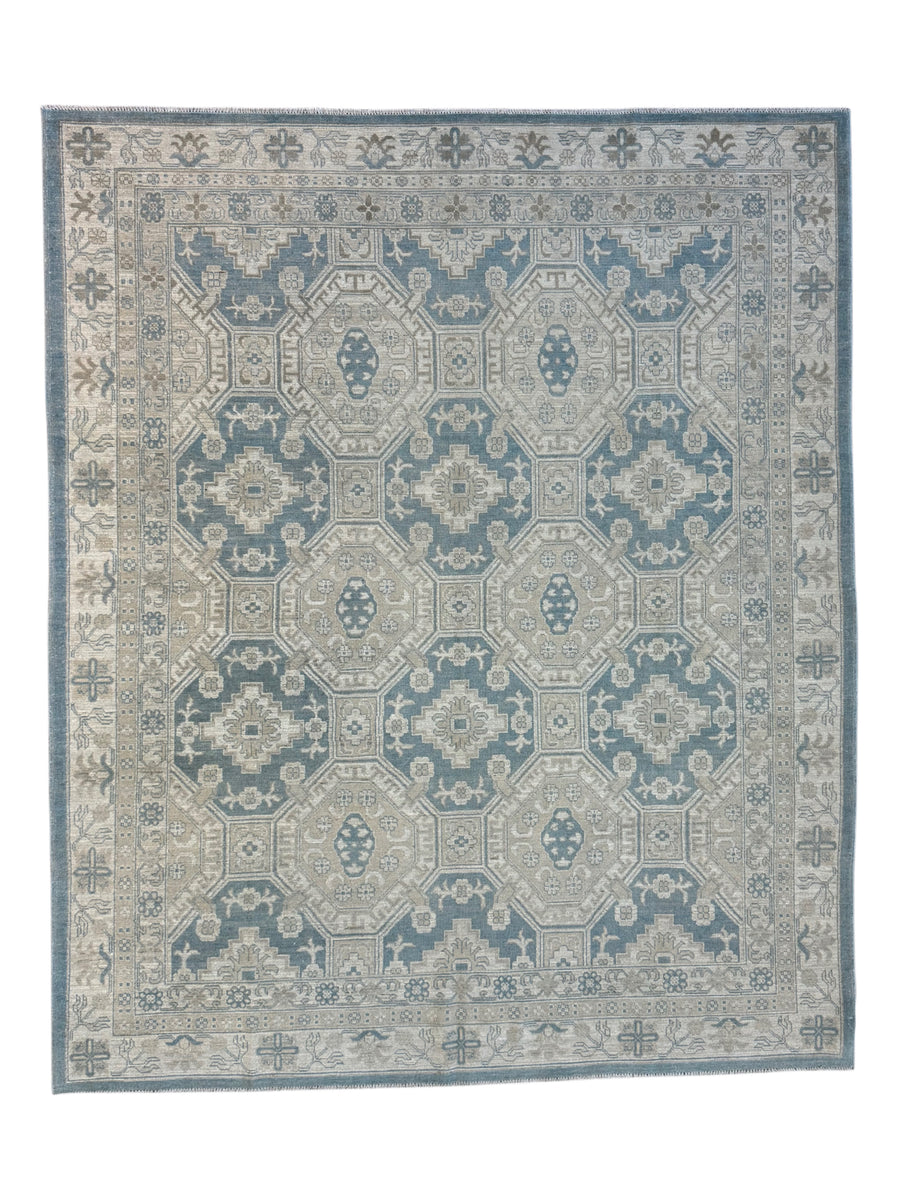 Soft Blue & Taupe Geometric Medallion Area Rug – 8’2” x 9’11”