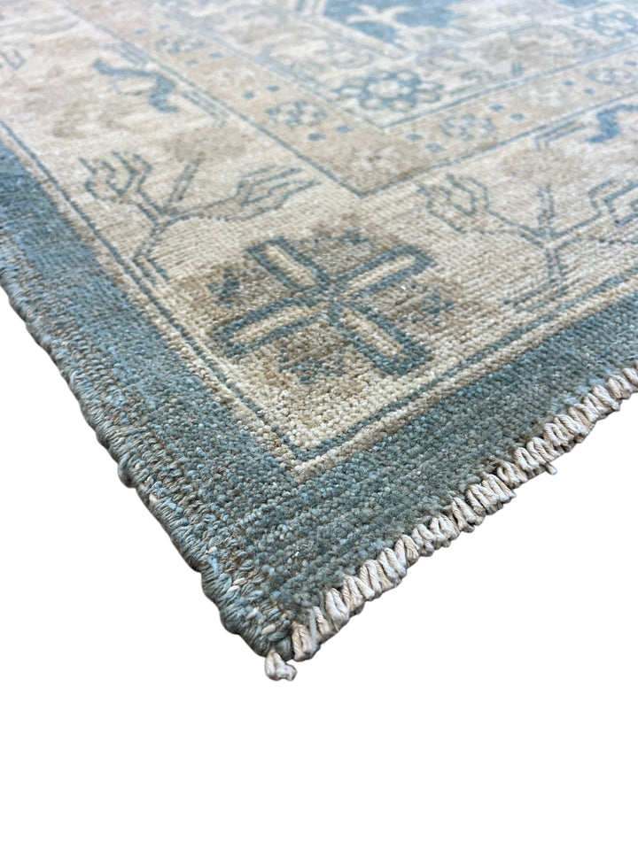 Soft Blue &amp; Taupe Geometric Medallion Area Rug – 8’2” x 9’11”
