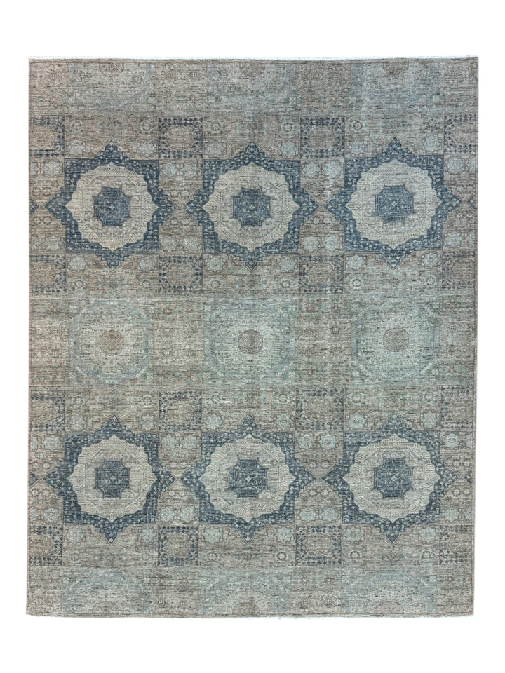 Blue, Taupe &amp; Ivory Antique-Look Low-Pile Area Rug – 8’ x 10’