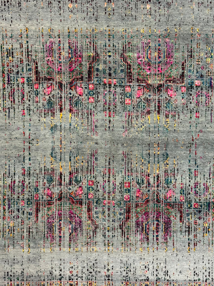 Grey-Green &amp; Multicolor Abstract Distressed Square Area Rug – 8’ x 8’