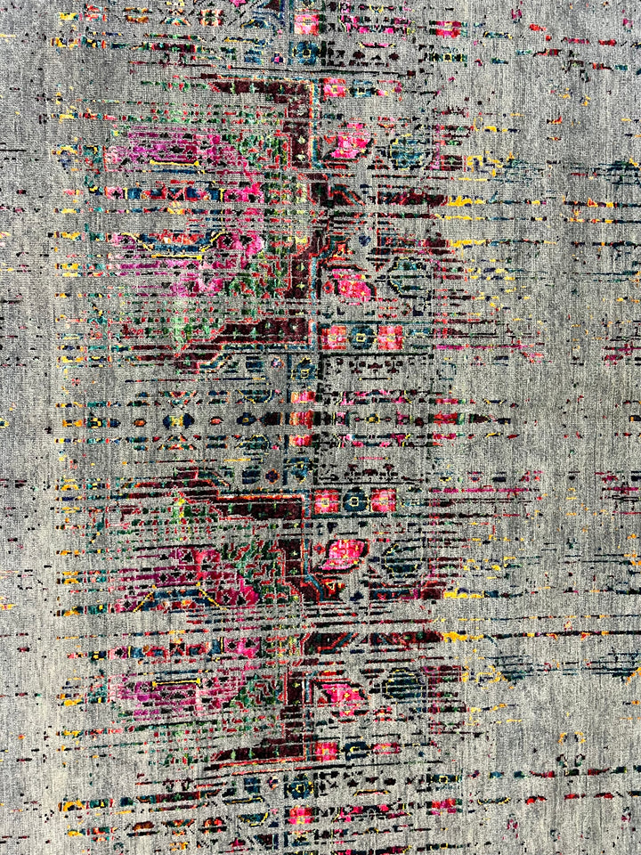 Grey-Green &amp; Multicolor Abstract Distressed Square Area Rug – 8’ x 8’