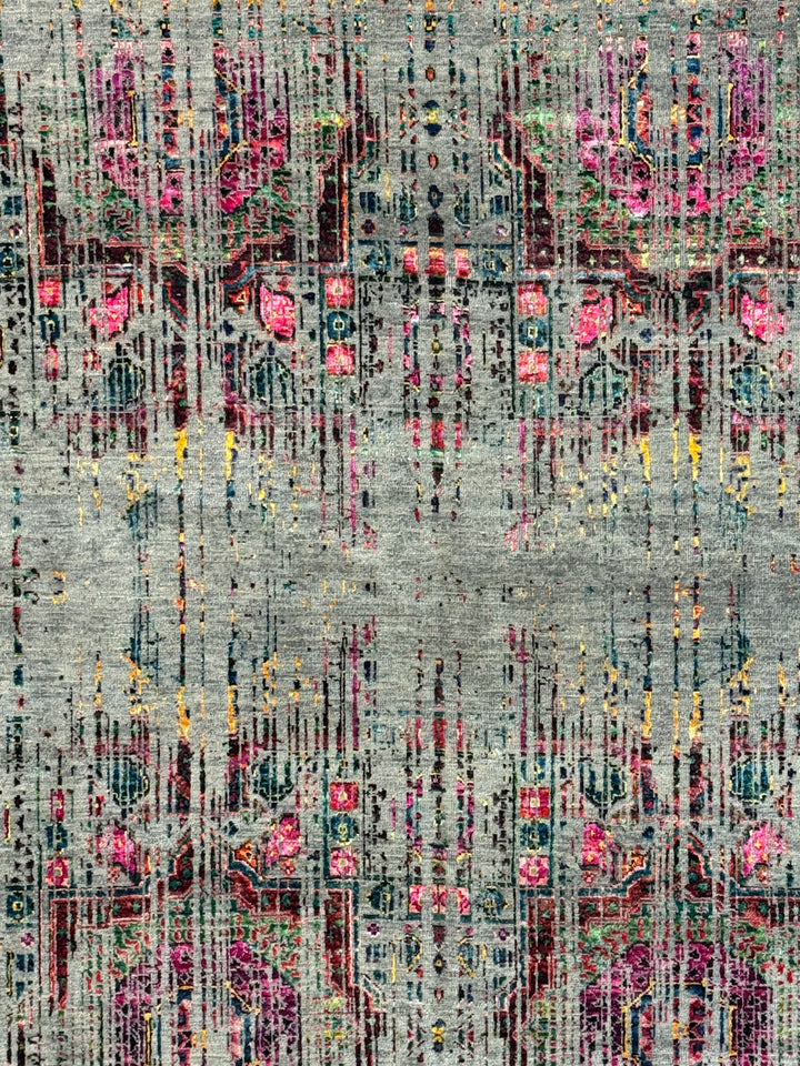 Grey-Green &amp; Multicolor Abstract Distressed Square Area Rug – 8’ x 8’