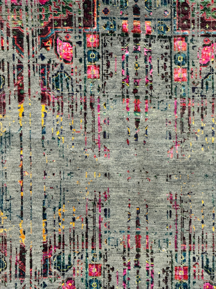 Grey-Green &amp; Multicolor Abstract Distressed Square Area Rug – 8’ x 8’