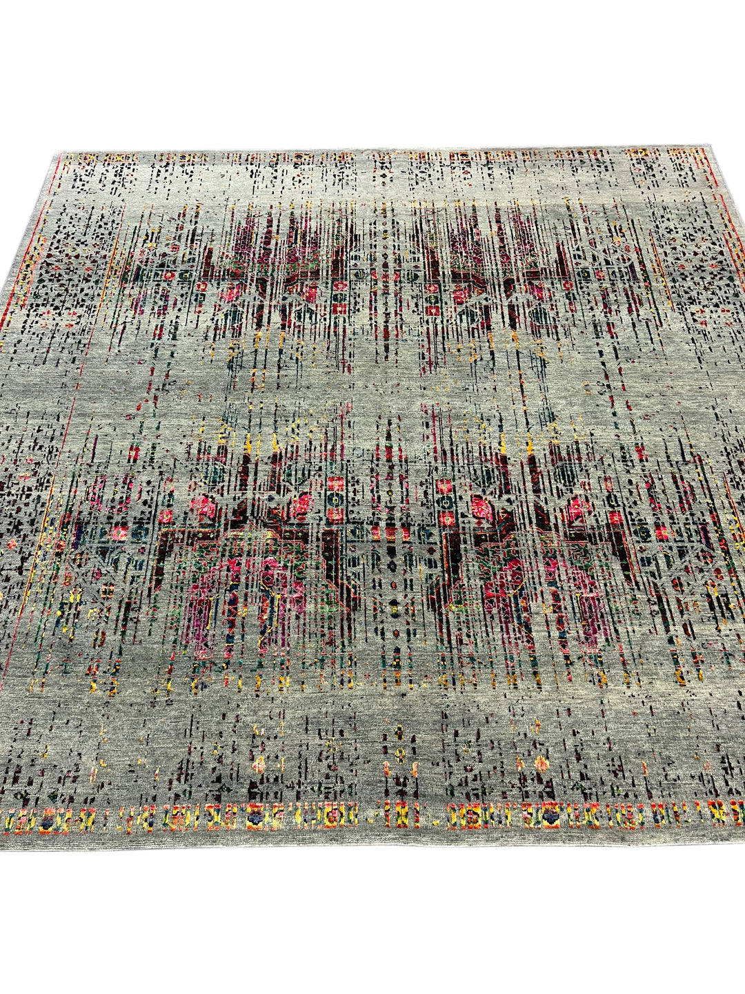Grey-Green &amp; Multicolor Abstract Distressed Square Area Rug – 8’ x 8’