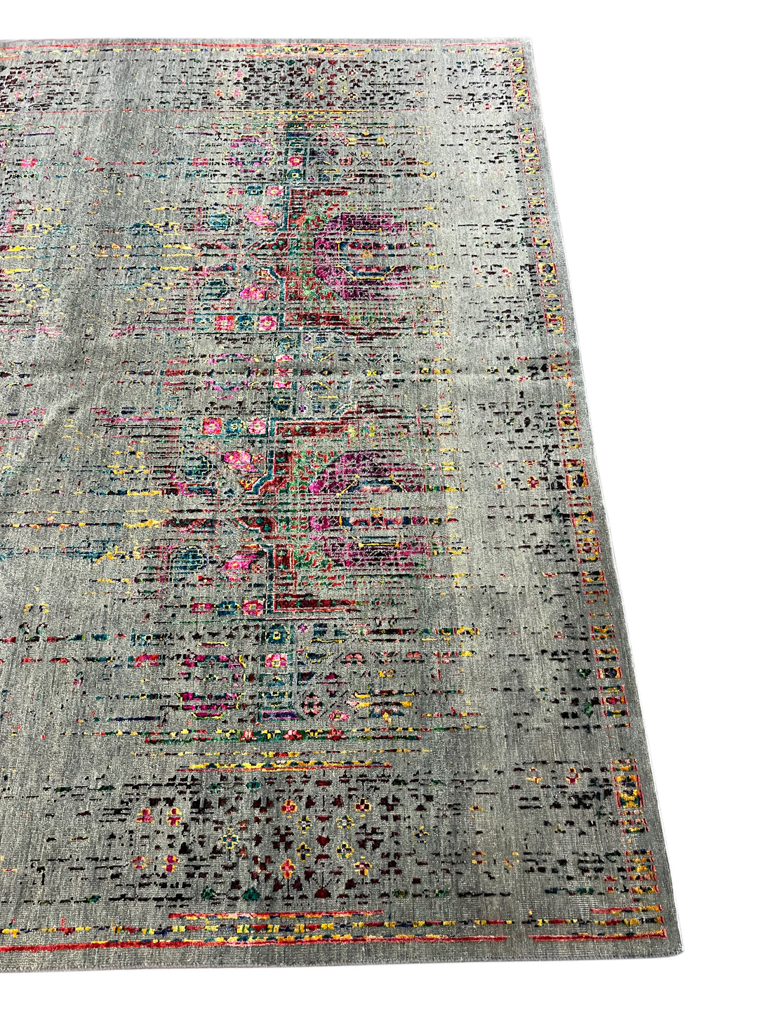 Grey-Green &amp; Multicolor Abstract Distressed Square Area Rug – 8’ x 8’
