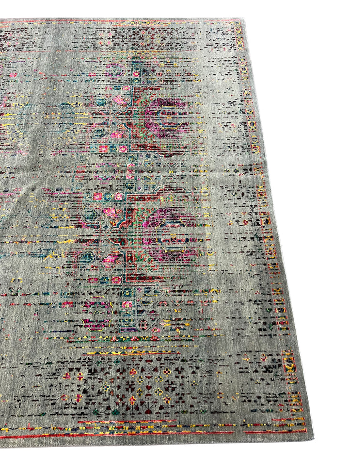 Grey-Green &amp; Multicolor Abstract Distressed Square Area Rug – 8’ x 8’