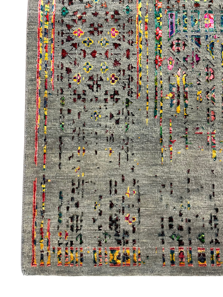 Grey-Green &amp; Multicolor Abstract Distressed Square Area Rug – 8’ x 8’