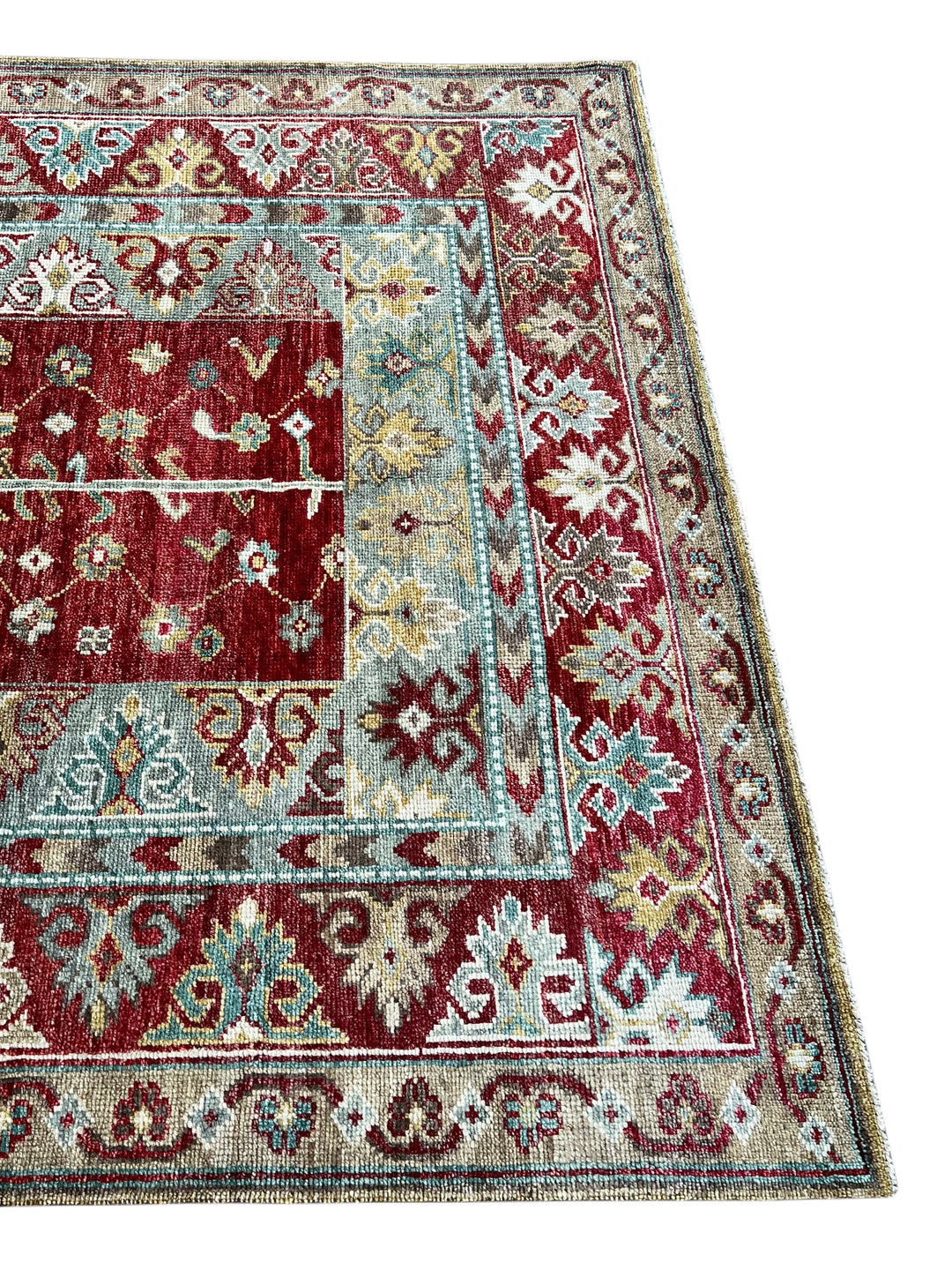 Rich Red &amp; Soft Blue Floral Geometric Area Rug – 7’9” x 10’0”