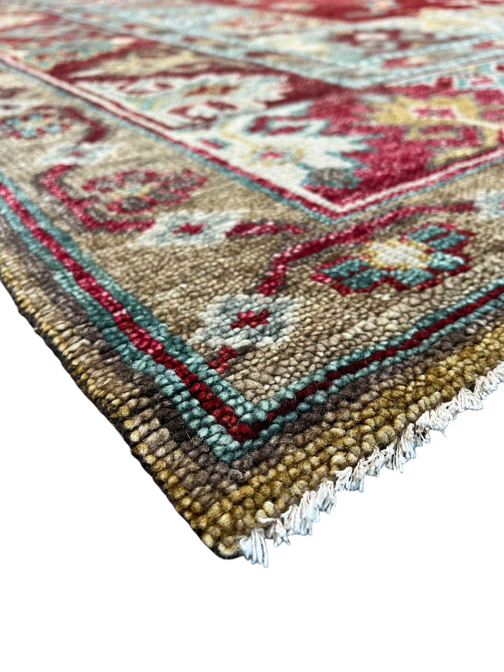 Rich Red &amp; Soft Blue Floral Geometric Area Rug – 7’9” x 10’0”