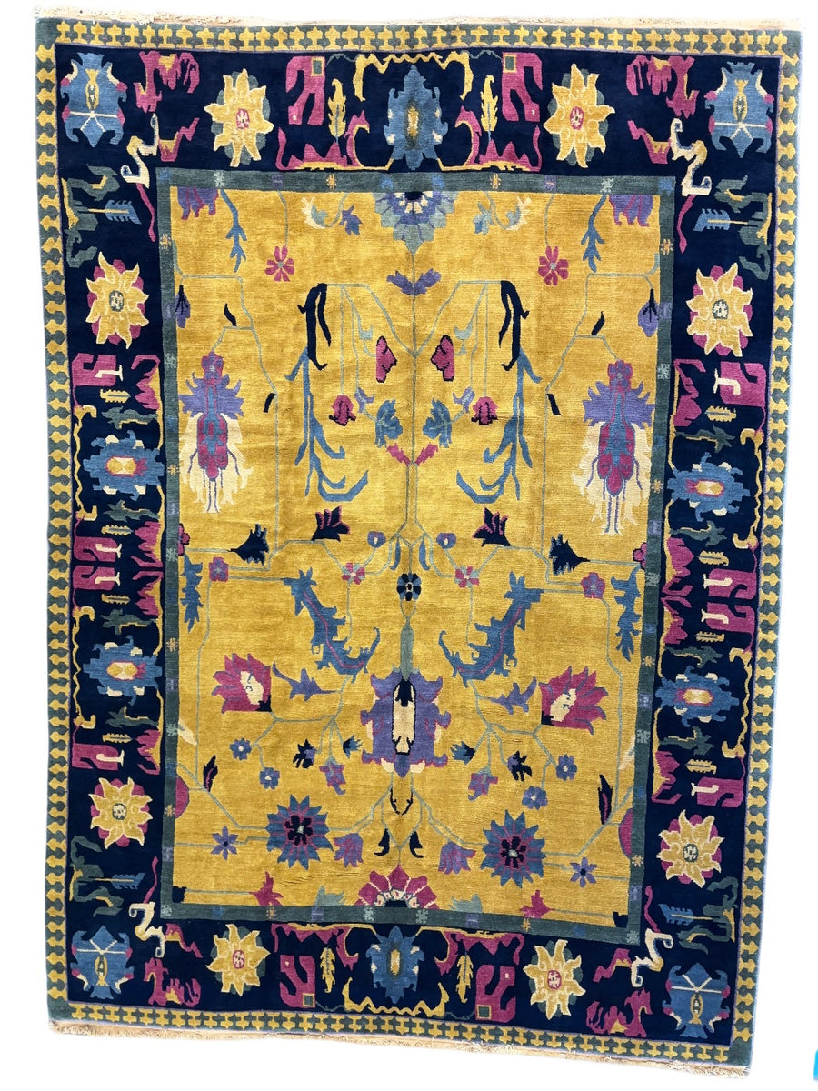 Golden Botanical Design Tibetan Wool Rug – 10’0” x 13’10”