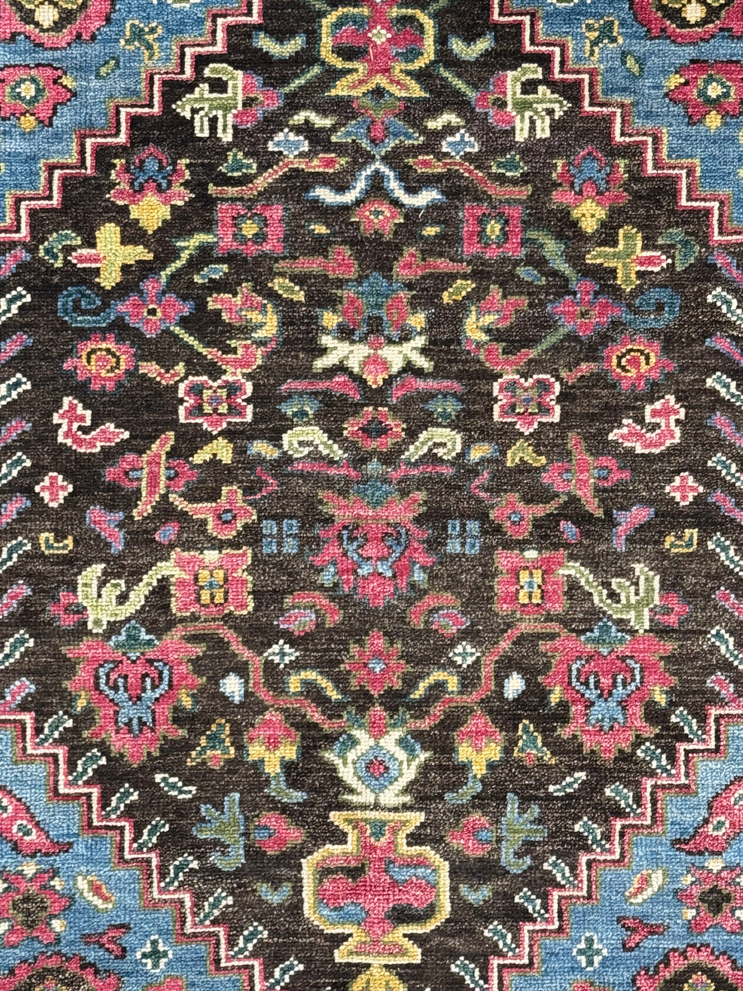 Dark Brown, Blue &amp; Deep Green Floral Medallion Area Rug – 7’9” x 9’9”