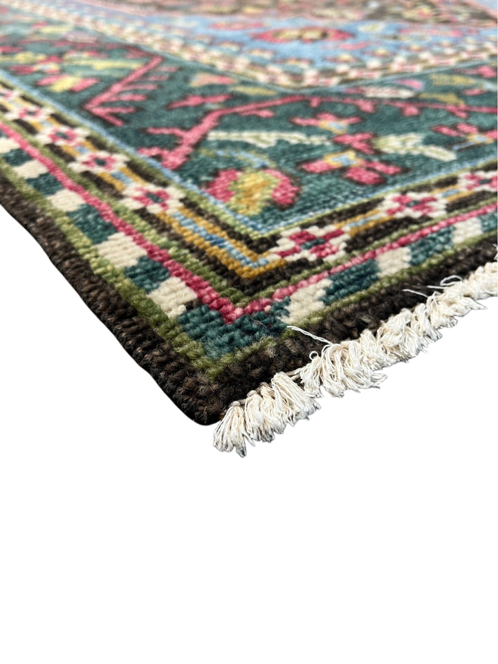 Dark Brown, Blue &amp; Deep Green Floral Medallion Area Rug – 7’9” x 9’9”