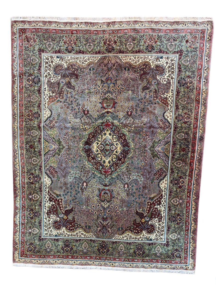 Sage & Lavender Medallion Design Tabriz Style Wool Rug – 10’0” x 12’8”