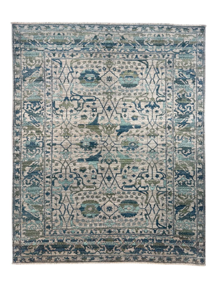 Grey, Teal &amp; Blue Floral Geometric Area Rug – 8’4” x 10’4”