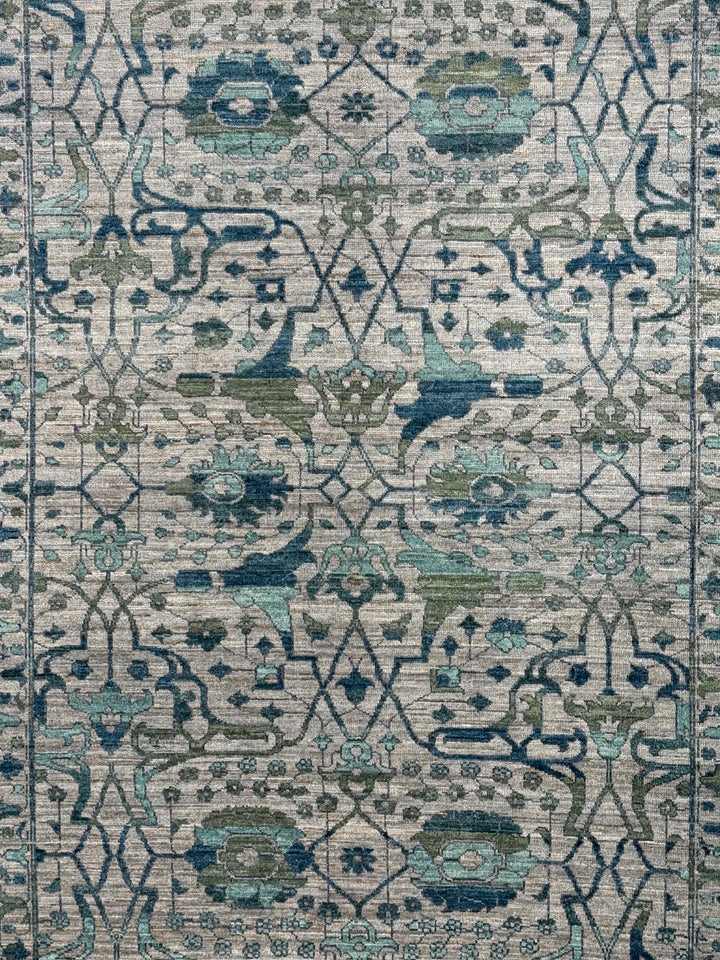 Grey, Teal &amp; Blue Floral Geometric Area Rug – 8’4” x 10’4”