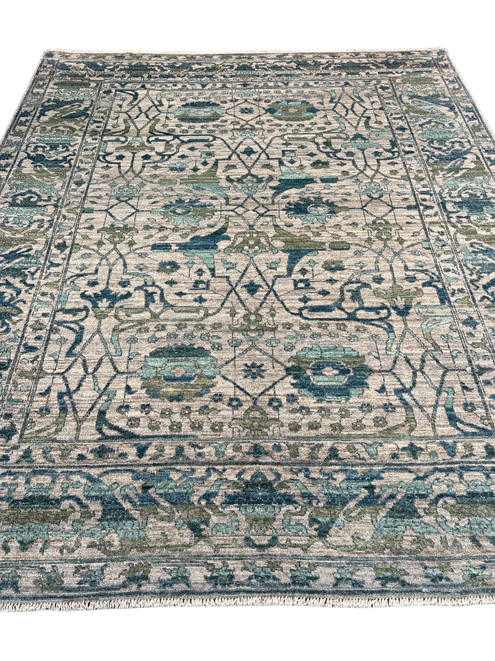 Grey, Teal &amp; Blue Floral Geometric Area Rug – 8’4” x 10’4”