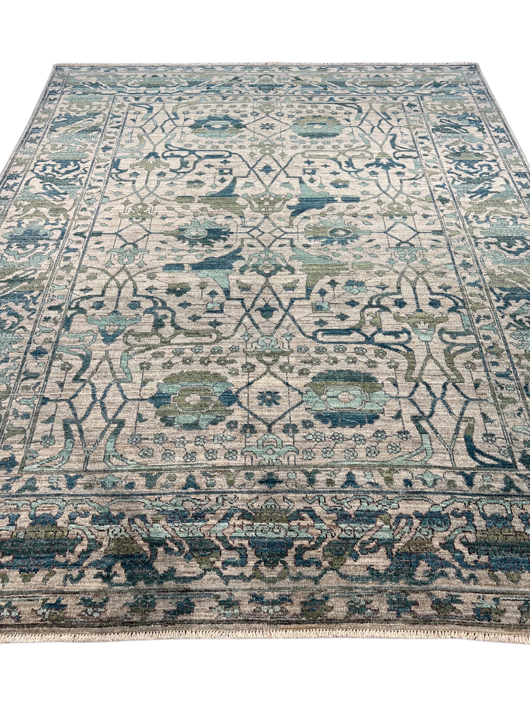 Grey, Teal &amp; Blue Floral Geometric Area Rug – 8’4” x 10’4”