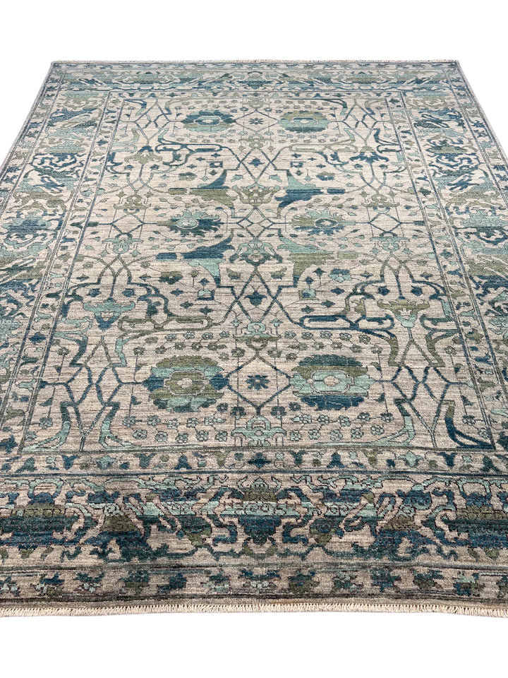 Grey, Teal &amp; Blue Floral Geometric Area Rug – 8’4” x 10’4”