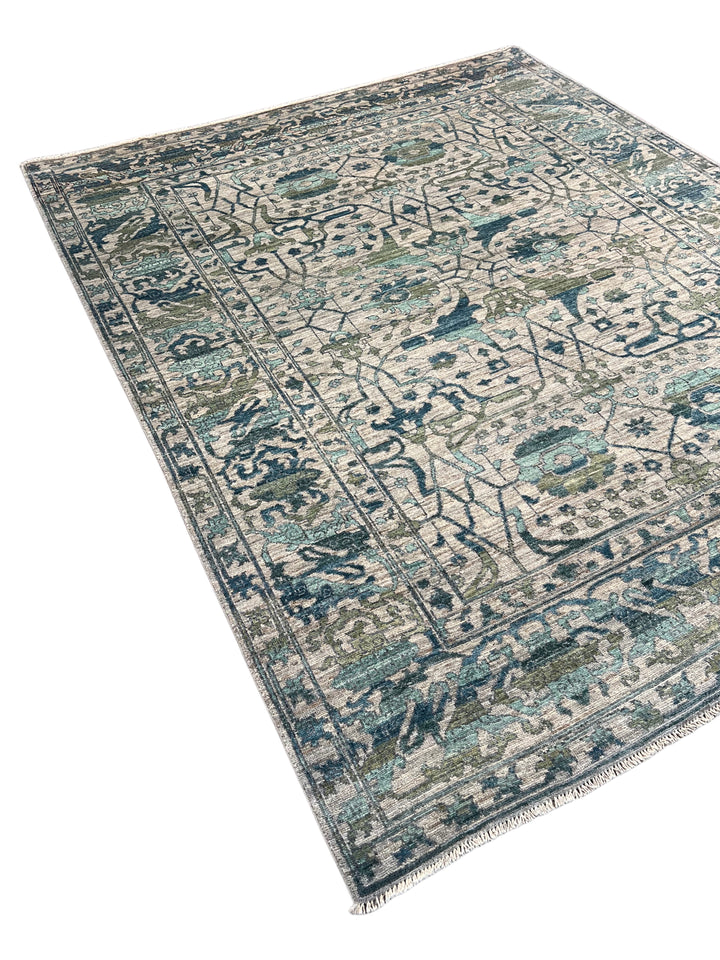 Grey, Teal &amp; Blue Floral Geometric Area Rug – 8’4” x 10’4”