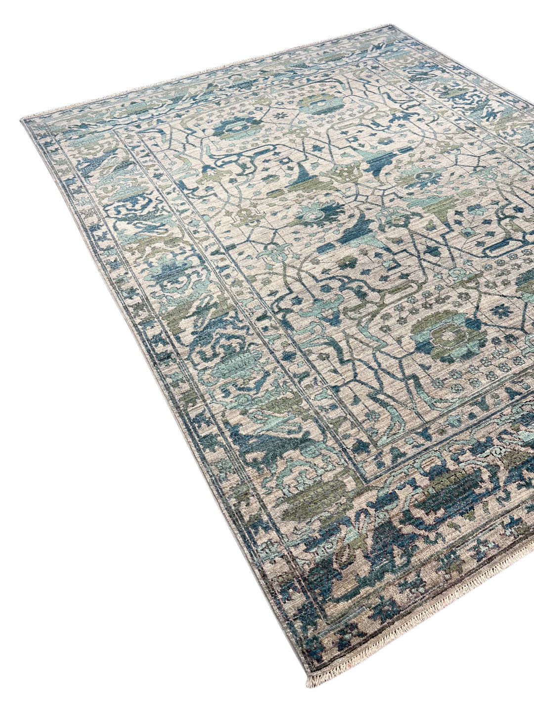 Grey, Teal &amp; Blue Floral Geometric Area Rug – 8’4” x 10’4”