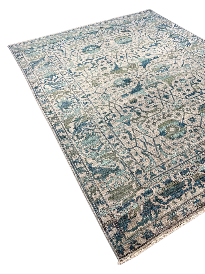 Grey, Teal &amp; Blue Floral Geometric Area Rug – 8’4” x 10’4”