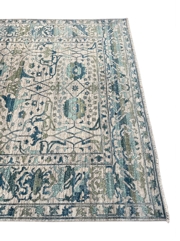 Grey, Teal &amp; Blue Floral Geometric Area Rug – 8’4” x 10’4”