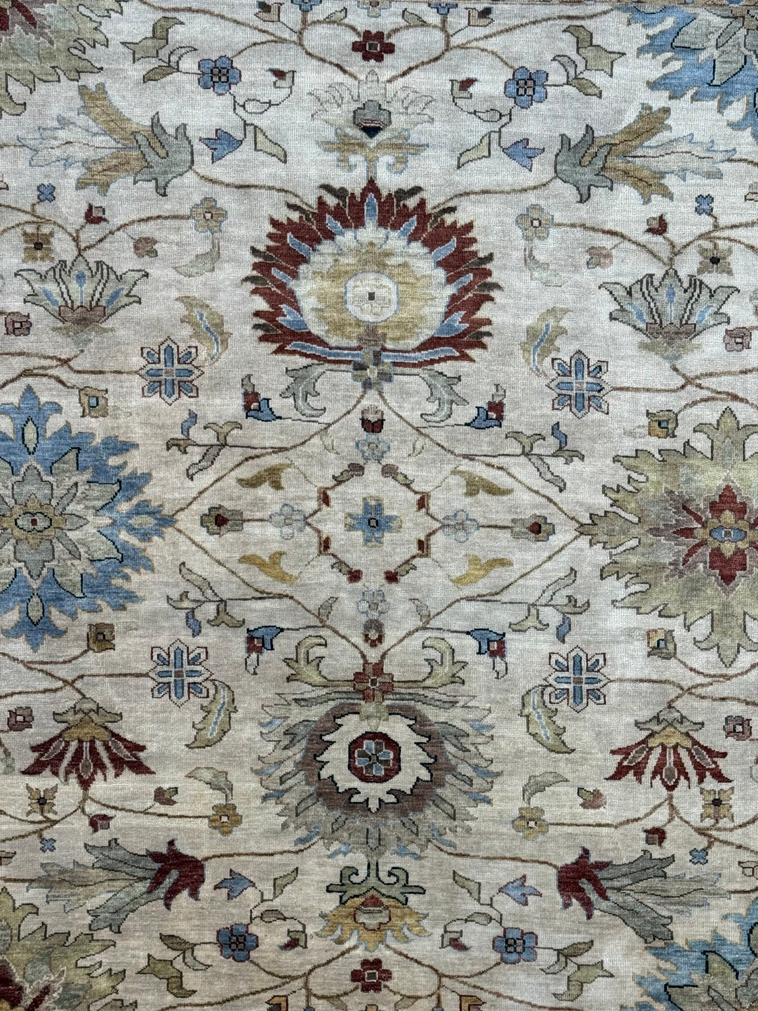 Ivory &amp; Soft Blue Square Indian Agra Style Rug – 9’11” x 10’2”