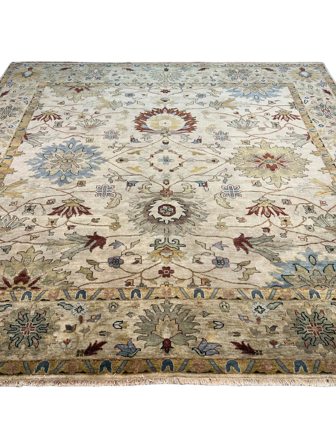 Ivory &amp; Soft Blue Square Indian Agra Style Rug – 9’11” x 10’2”