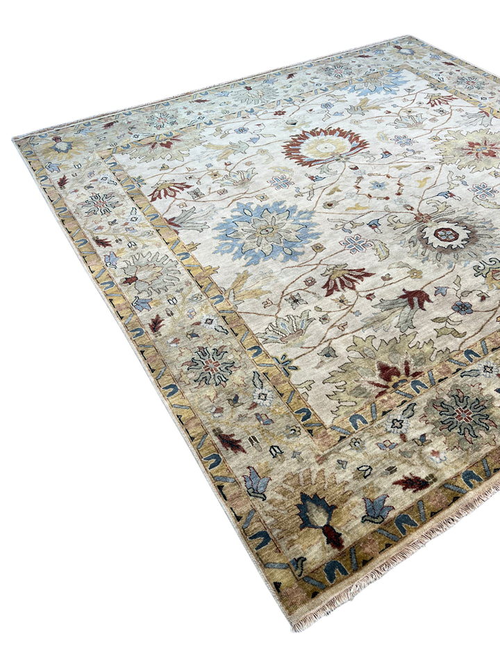Ivory &amp; Soft Blue Square Indian Agra Style Rug – 9’11” x 10’2”