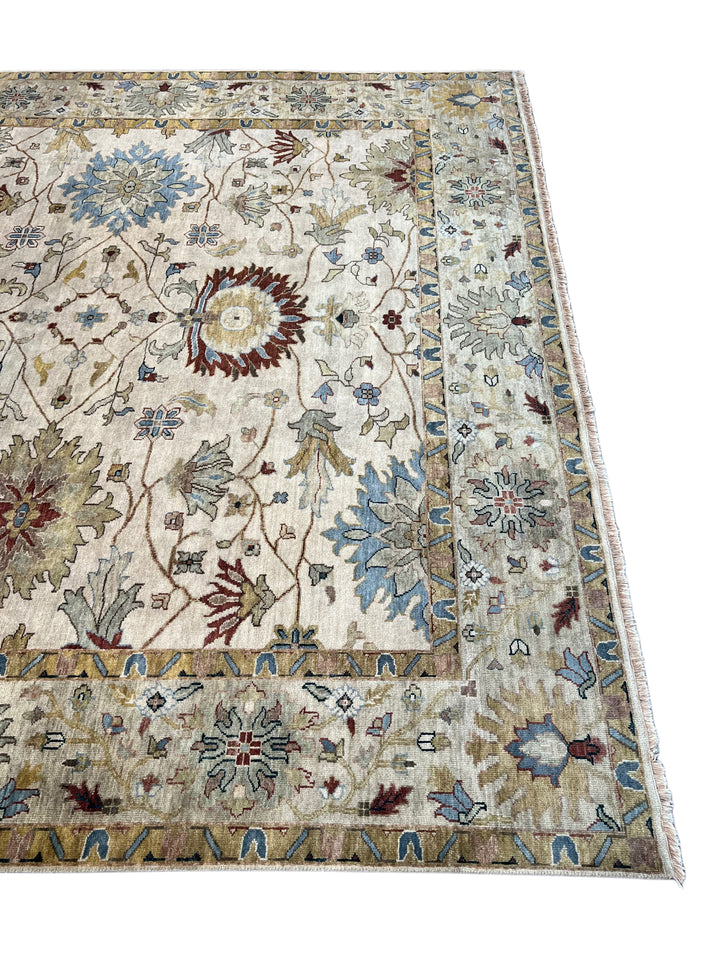 Ivory &amp; Soft Blue Square Indian Agra Style Rug – 9’11” x 10’2”