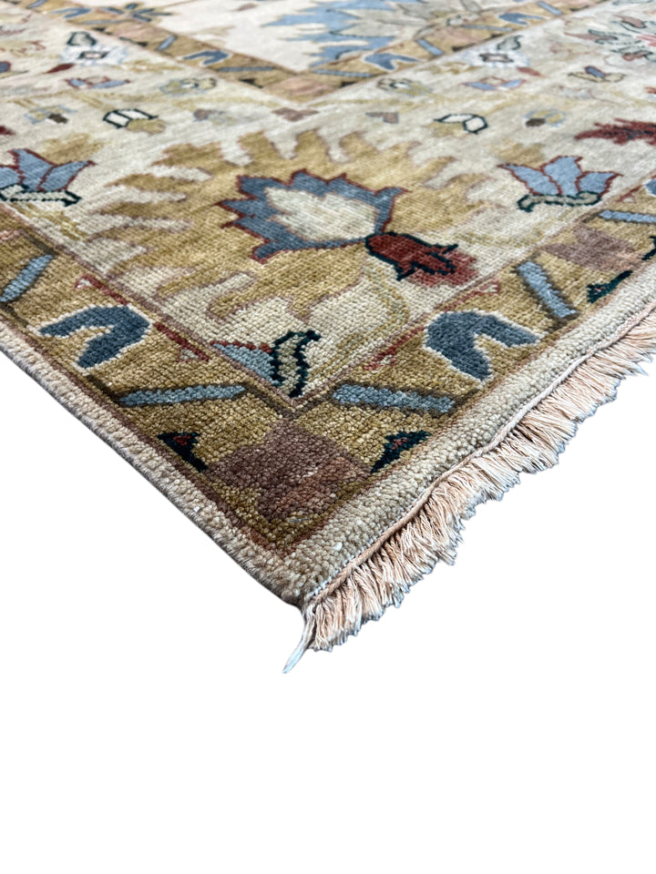 Ivory &amp; Soft Blue Square Indian Agra Style Rug – 9’11” x 10’2”