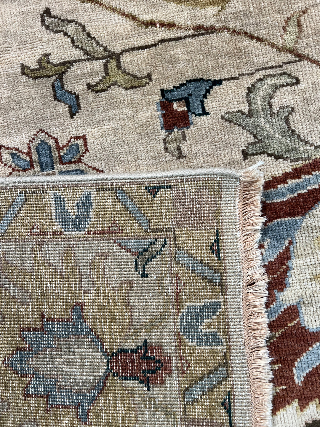 Ivory &amp; Soft Blue Square Indian Agra Style Rug – 9’11” x 10’2”