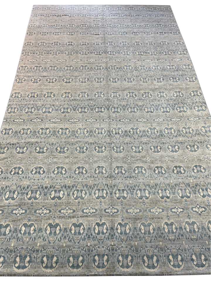 Blue Grey &amp; Ivory Oversized Transitional Rug – 12’1” x 24’2”