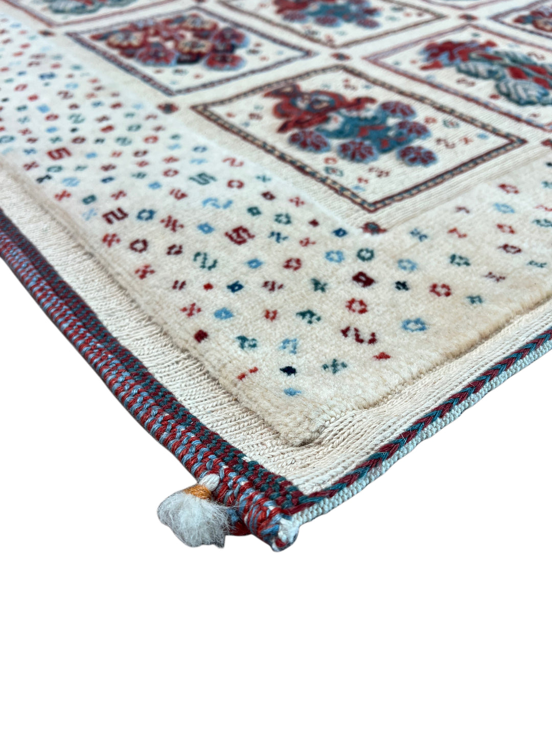 Ivory, Burgundy &amp; Blue Vintage Garden Panel Rug – 2’11” x 5’1”