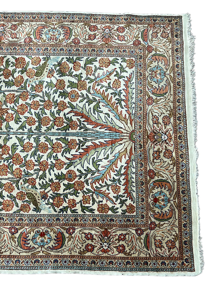Ivory &amp; Salmon Turkish Silk Tree of Life Rug – 3’1” x 4’11”