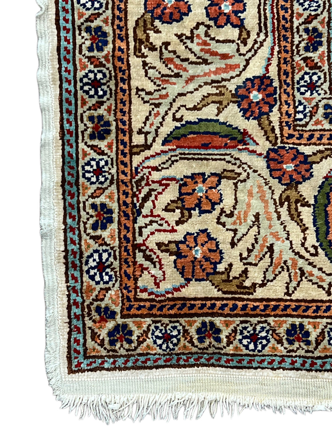 Ivory &amp; Salmon Turkish Silk Tree of Life Rug – 3’1” x 4’11”